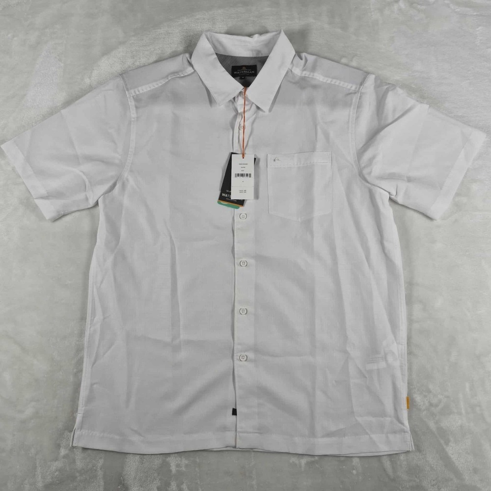 Quiksilver Waterman Shirt Men's Medium White Comfort Fit Hawaiian Casual NWT‎